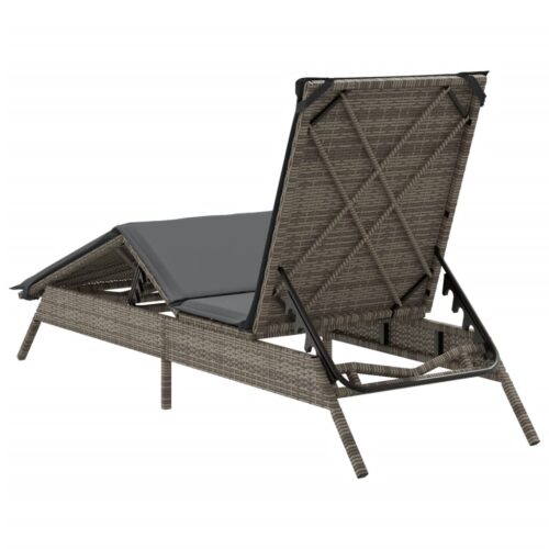 Sun Lounger with Cushion Grey Poly Rattan - Image 6