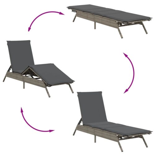 Sun Lounger with Cushion Grey Poly Rattan - Image 7