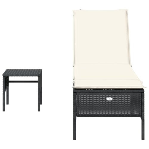 Sun Lounger with Table Cushion Black Poly Rattan - Image 4