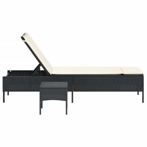 Sun Lounger with Table Cushion Black Poly Rattan - Image 5