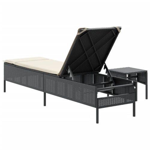 Sun Lounger with Table Cushion Black Poly Rattan - Image 6