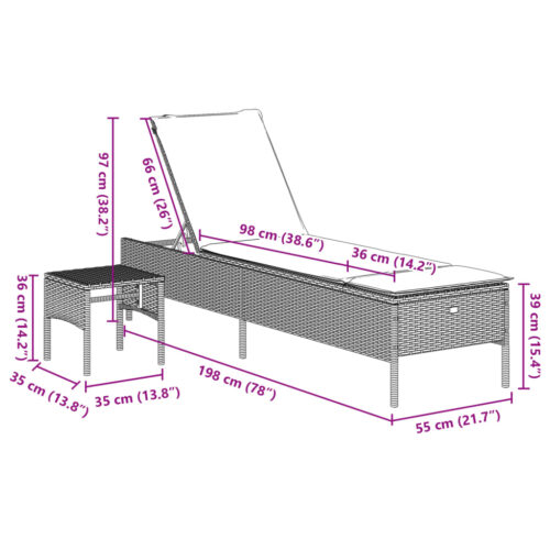 Sun Lounger with Table Cushion Black Poly Rattan - Image 11