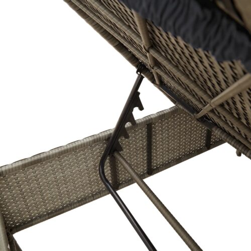 Sun Lounger with Table Cushion Grey Poly Rattan - Image 8