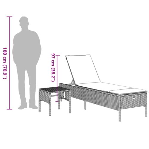 Sun Lounger with Table Cushion Grey Poly Rattan - Image 12