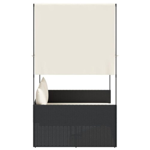 Double Sun Lounger with Roof Curtains Black Poly Rattan - Image 4