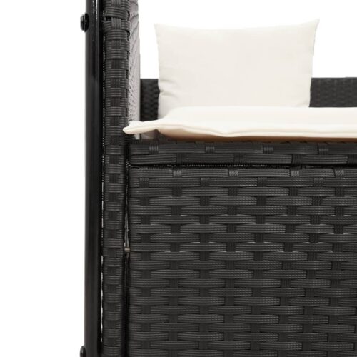 Double Sun Lounger with Roof Curtains Black Poly Rattan - Image 7
