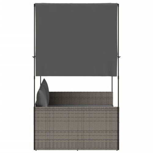 Double Sun Lounger with Roof Curtains Grey Poly Rattan - Image 4