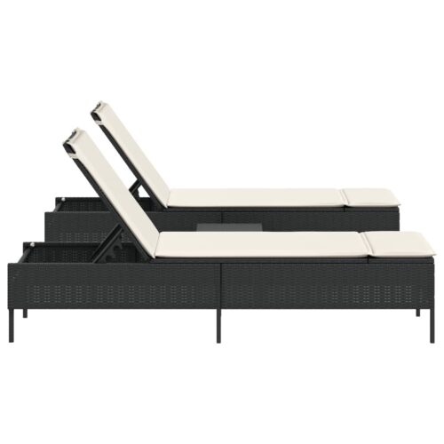 3-Piece Sun Lounger Set with Cushion Black Poly Rattan - Image 5