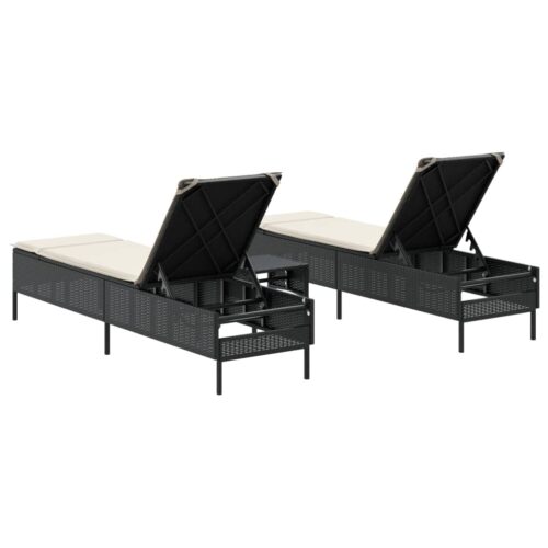 3-Piece Sun Lounger Set with Cushion Black Poly Rattan - Image 6