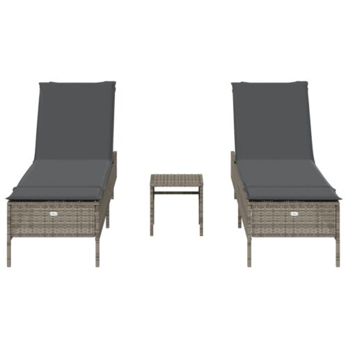 3-Piece Sun Lounger Set with Cushion Grey Poly Rattan - Image 4