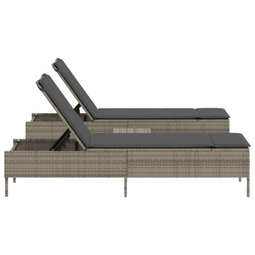 3-Piece Sun Lounger Set with Cushion Grey Poly Rattan - Image 5