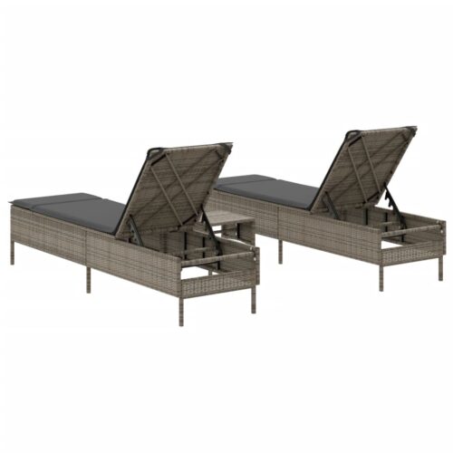 3-Piece Sun Lounger Set with Cushion Grey Poly Rattan - Image 6