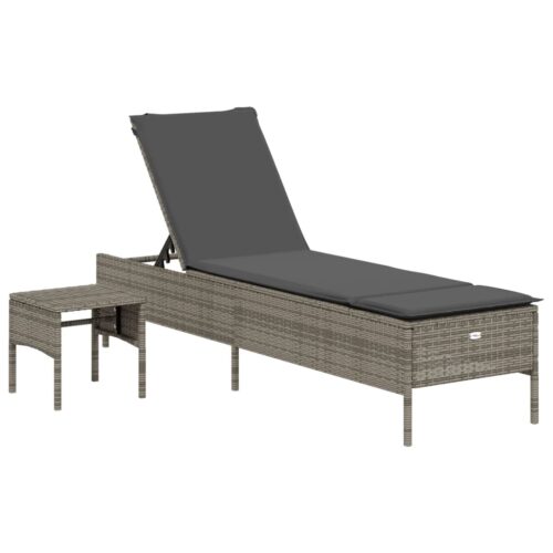 3-Piece Sun Lounger Set with Cushion Grey Poly Rattan - Image 7