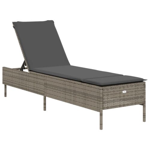3-Piece Sun Lounger Set with Cushion Grey Poly Rattan - Image 8