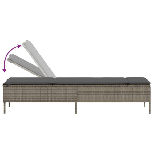 3-Piece Sun Lounger Set with Cushion Grey Poly Rattan - Image 9