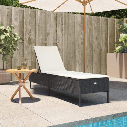 Sun Lounger with Cushion Black Poly Rattan - Image 3