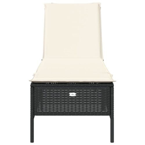 Sun Lounger with Cushion Black Poly Rattan - Image 4