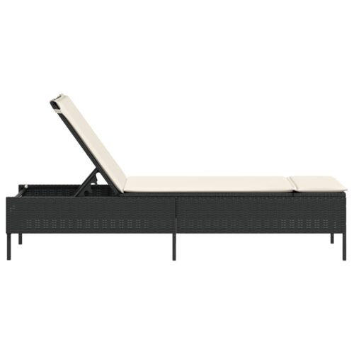 Sun Lounger with Cushion Black Poly Rattan - Image 5