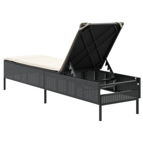 Sun Lounger with Cushion Black Poly Rattan - Image 6
