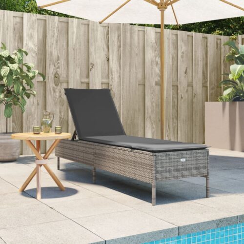 Sun Lounger with Cushion Grey Poly Rattan - Image 3