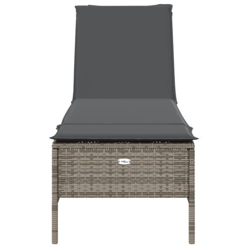 Sun Lounger with Cushion Grey Poly Rattan - Image 4