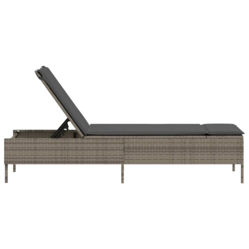Sun Lounger with Cushion Grey Poly Rattan - Image 5