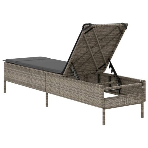 Sun Lounger with Cushion Grey Poly Rattan - Image 6