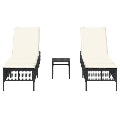 Sun Loungers 2pcs with Table Black Poly Rattan - Image 4
