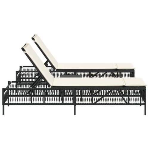 Sun Loungers 2pcs with Table Black Poly Rattan - Image 5