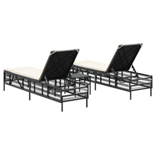 Sun Loungers 2pcs with Table Black Poly Rattan - Image 6