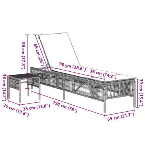 Sun Loungers 2pcs with Table Black Poly Rattan - Image 11