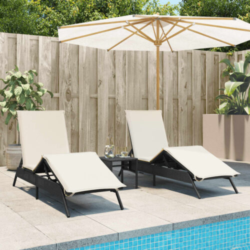 Sun Loungers 2pcs with Table Black Poly Rattan - Image 2