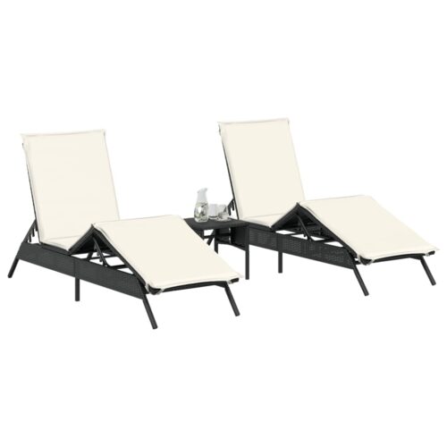 Sun Loungers 2pcs with Table Black Poly Rattan - Image 3