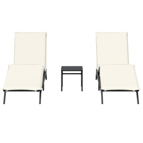 Sun Loungers 2pcs with Table Black Poly Rattan - Image 4