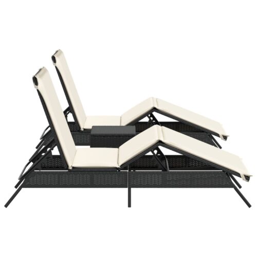 Sun Loungers 2pcs with Table Black Poly Rattan - Image 5