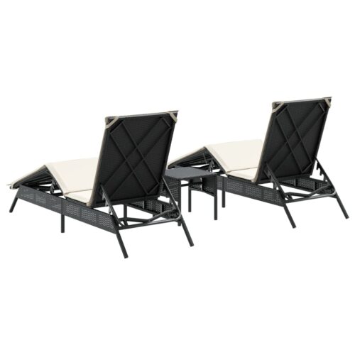 Sun Loungers 2pcs with Table Black Poly Rattan - Image 6