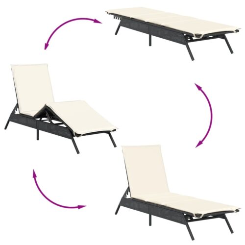 Sun Loungers 2pcs with Table Black Poly Rattan - Image 7