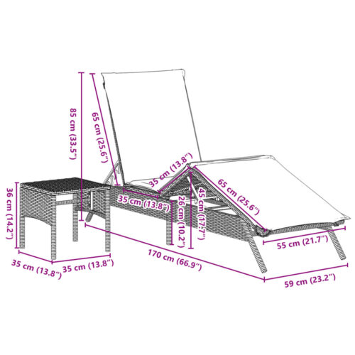 Sun Loungers 2pcs with Table Black Poly Rattan - Image 11