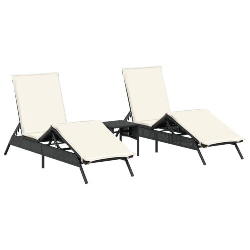 Sun Loungers 2pcs with Table Black Poly Rattan - Image 13