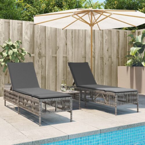 Sun Loungers 2pcs with Table Grey Poly Rattan - Image 2