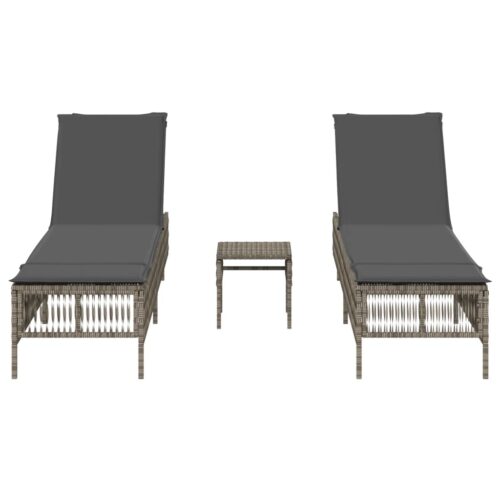 Sun Loungers 2pcs with Table Grey Poly Rattan - Image 3