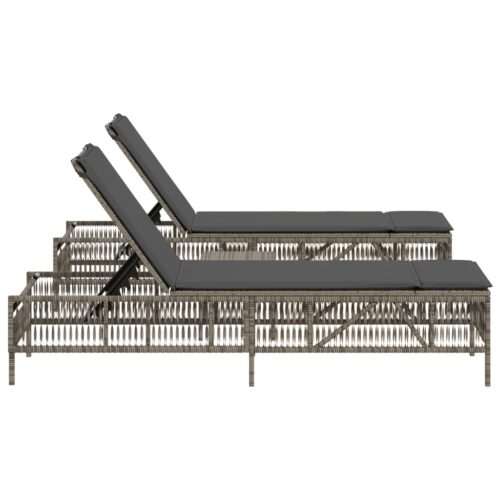 Sun Loungers 2pcs with Table Grey Poly Rattan - Image 4