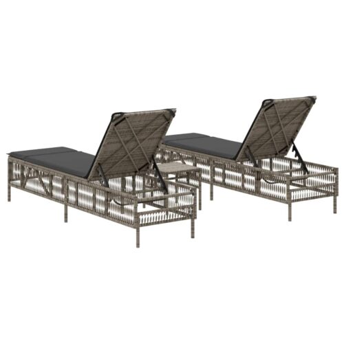 Sun Loungers 2pcs with Table Grey Poly Rattan - Image 5
