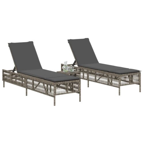 Sun Loungers 2pcs with Table Grey Poly Rattan - Image 12