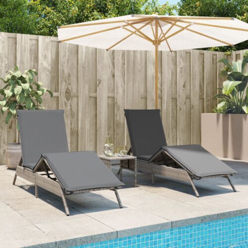 Sun Loungers 2pcs with Table Grey Poly Rattan - Image 2