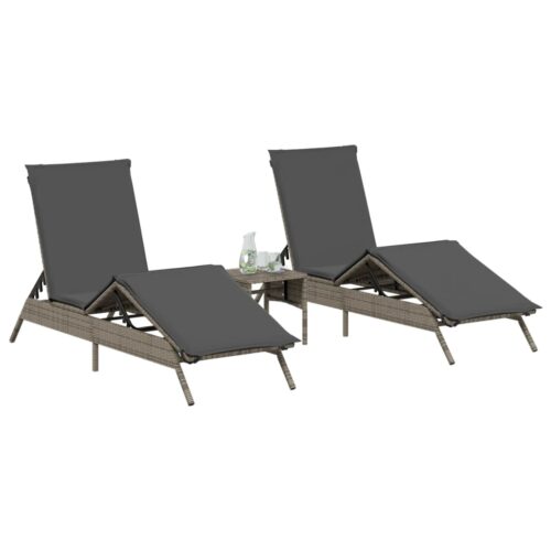 Sun Loungers 2pcs with Table Grey Poly Rattan - Image 3
