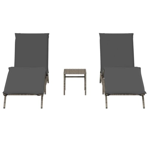Sun Loungers 2pcs with Table Grey Poly Rattan - Image 4