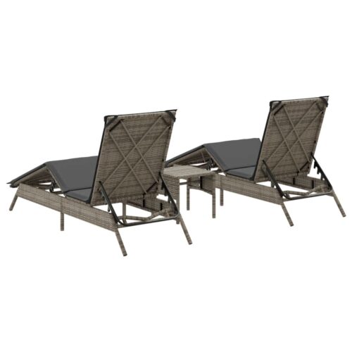 Sun Loungers 2pcs with Table Grey Poly Rattan - Image 6