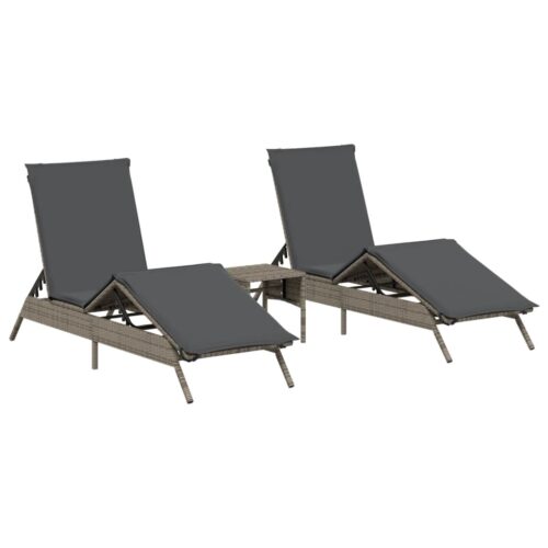 Sun Loungers 2pcs with Table Grey Poly Rattan - Image 13