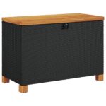 Garden Storage Box Black 80x40x48cm Poly Rattan Acacia Wood